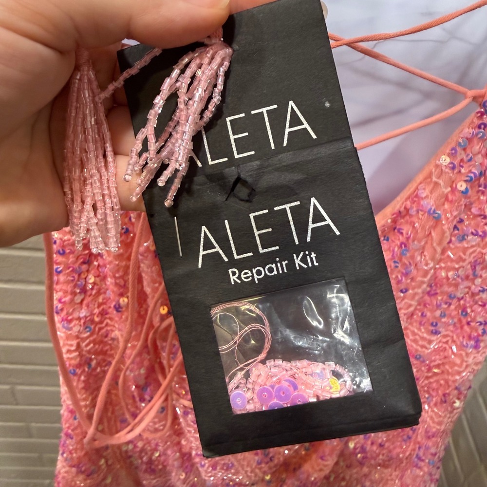 Aleta 777 Sequin Beaded Lace Up Back Mini Dress Bubblegum Pink 10 Prom Cocktail - Picture 11 of 16